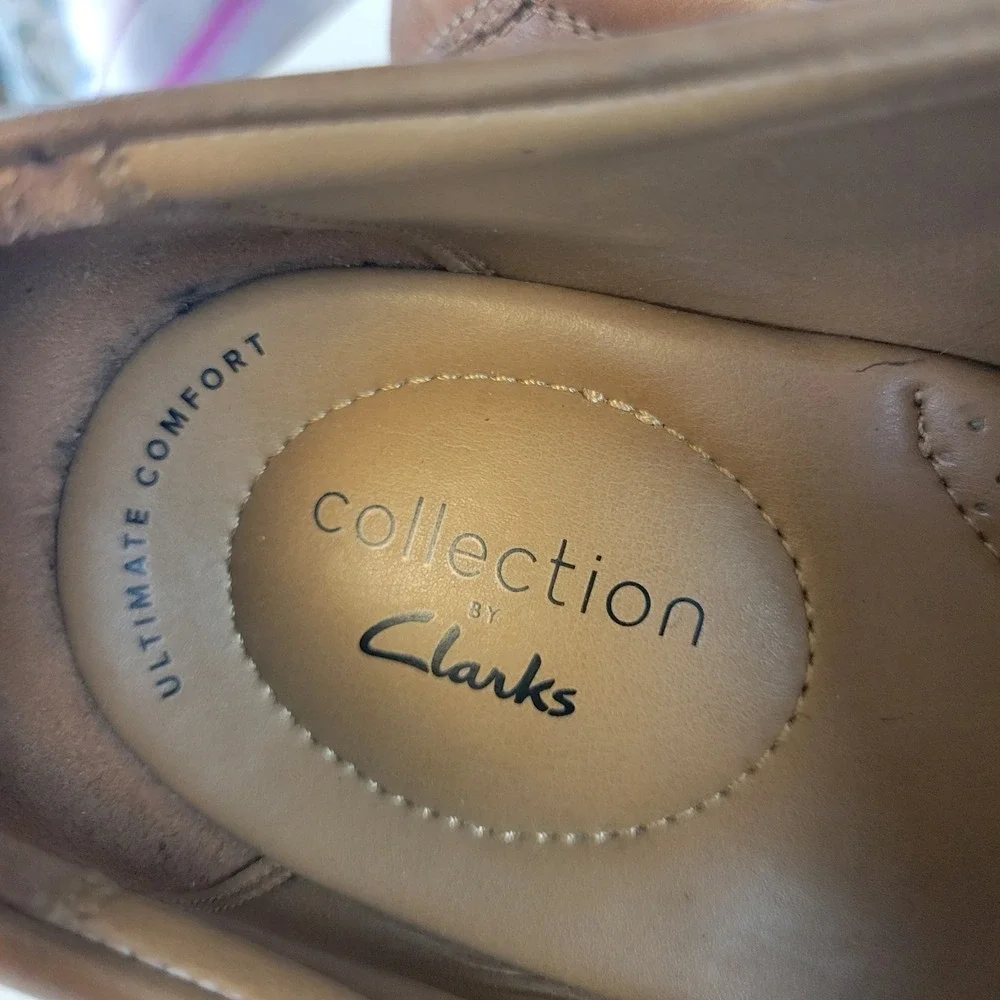 Clarks Collection Tilden Cap Brown Leather Oxford Mens Dress Shoes Size 9.5 M